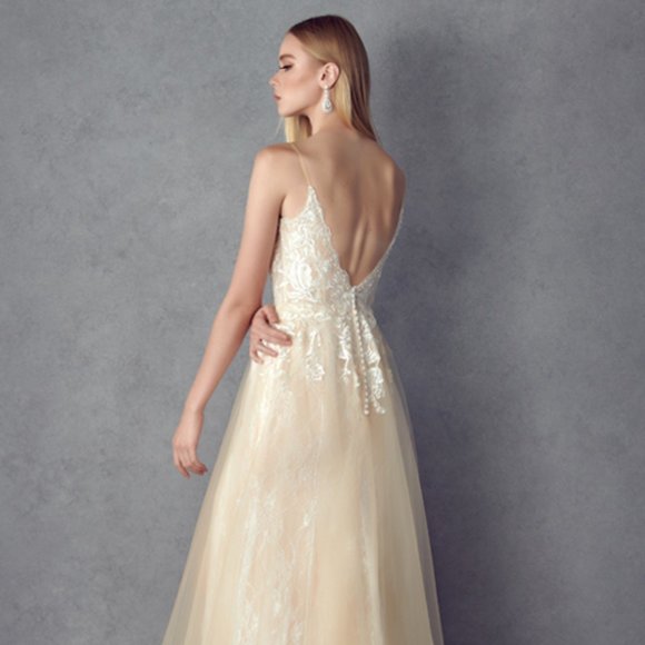 NEW FLOOR LENGTH OFF THE SHOULDER SLEEVELESS DRESS EMBROIDERED WITH LACE JT 249 - Picture 7 of 9